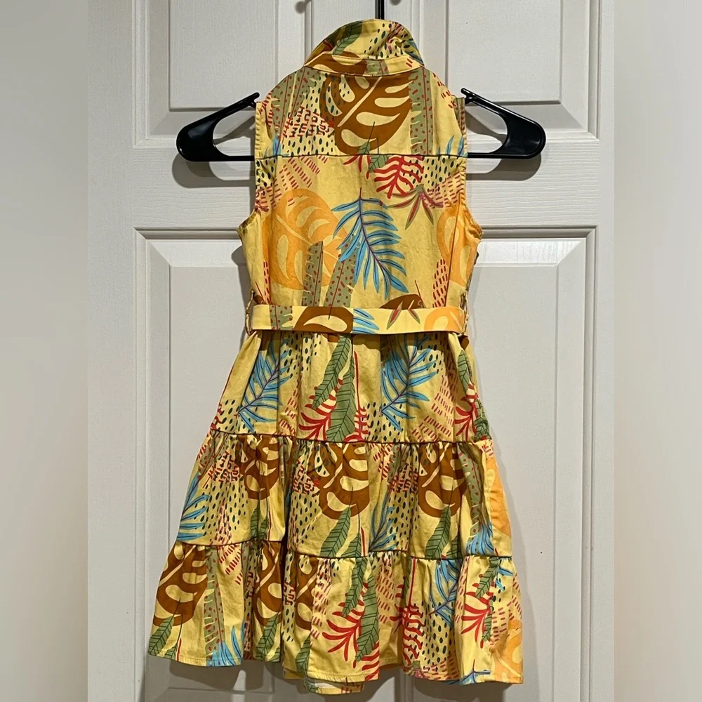 Forever 21 Kids Yellow and Teal Tropical Print Dress GIRLS SIZE 9/10
